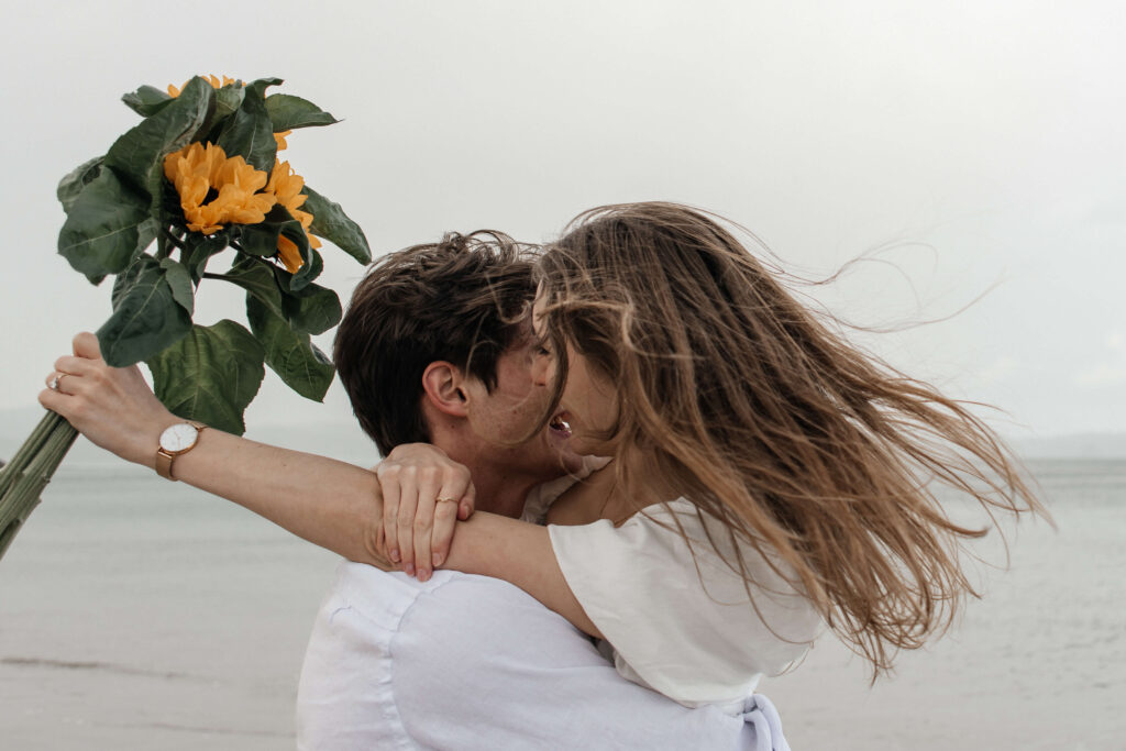 Romantic bouquet of flowers organised for Chanelle’s engagement shoot at Cooks Beach