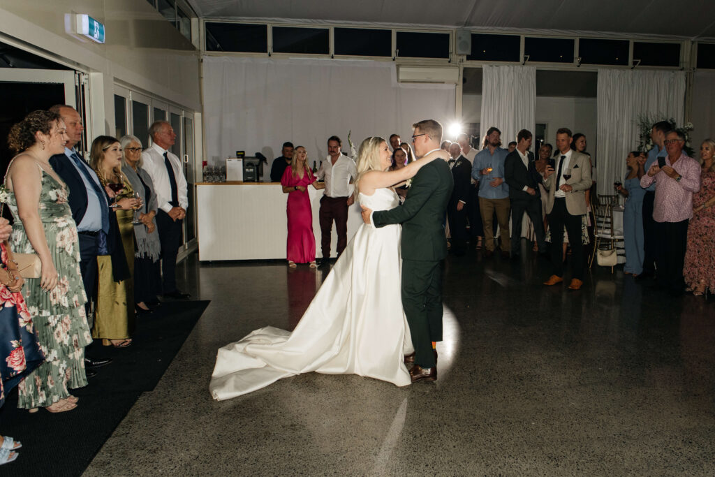 First dance inside Puketutu Island Estate reception hall