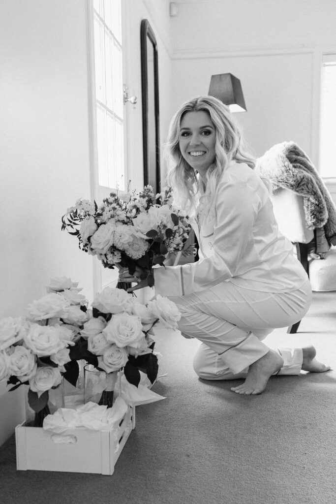 Elegant bridal portrait inside Puketutu Island Estate Spanish Mansion room