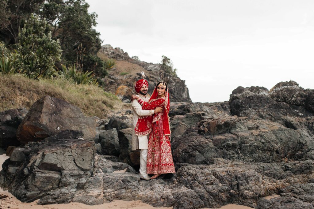 Beautiful happy just married couple in Tairua