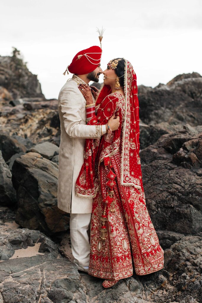 Beautiful happy just married couple in Tairua