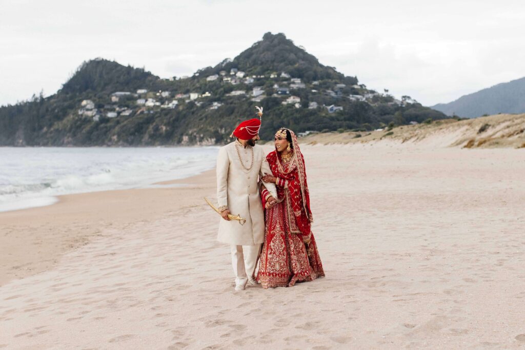Beautiful happy just married couple in Tairua