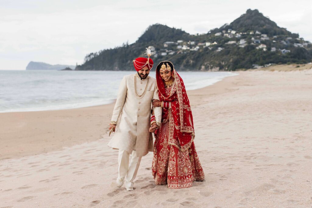 Beautiful happy just married couple in Tairua