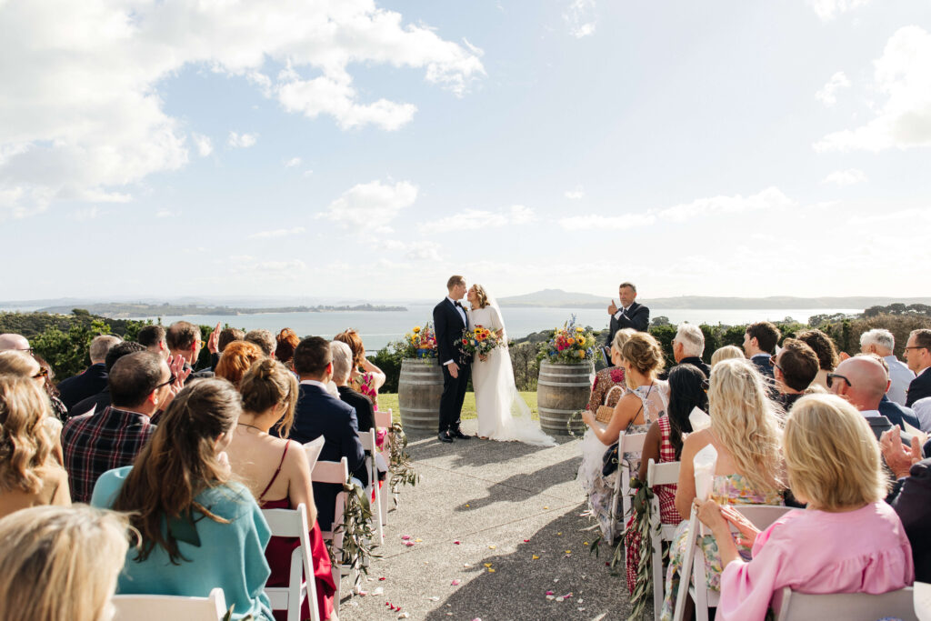 Just married couple at Mudbrick Lodge on Waiheke Island