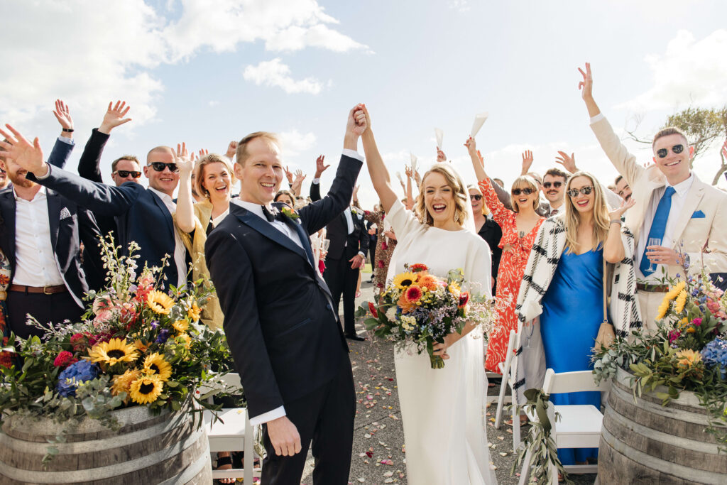 Just married couple at Mudbrick Lodge on Waiheke Island