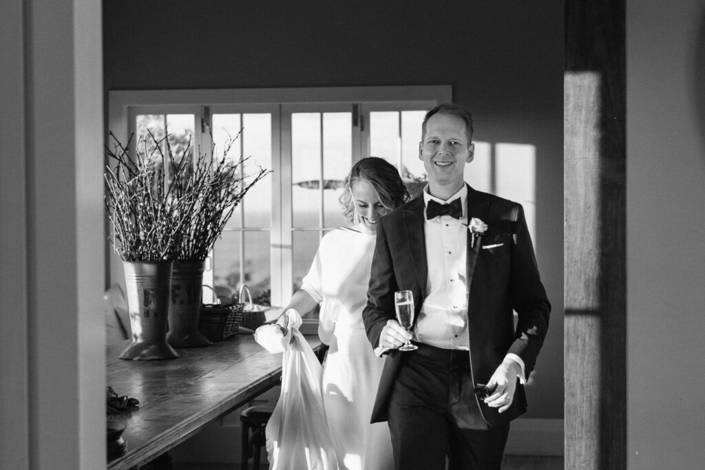 Intimate couple portraits inside Mudbrick Lodge with warm golden light – wedding at Mudbrick photographer