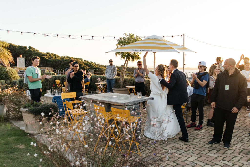 Bride and groom portraits in vineyard during golden hour – autumn wedding at Mudbrick Waiheke Island