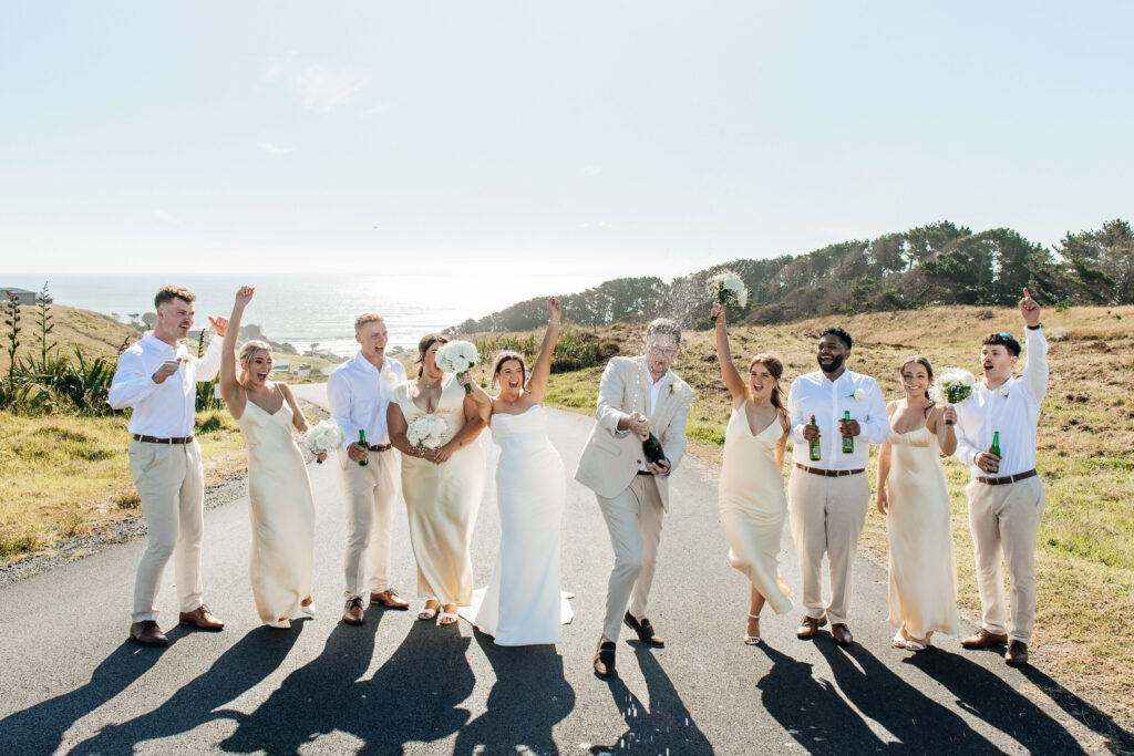 Bridal party photos at the wedding at Castaway Resort in Waiuku