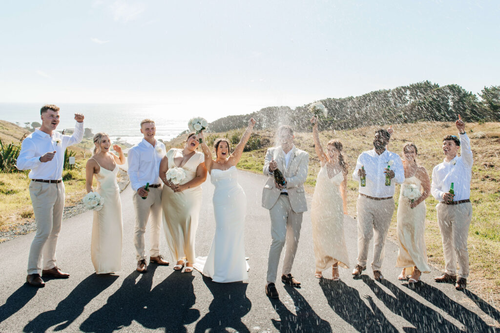 Champagne shower at a wedding in Waiuku
