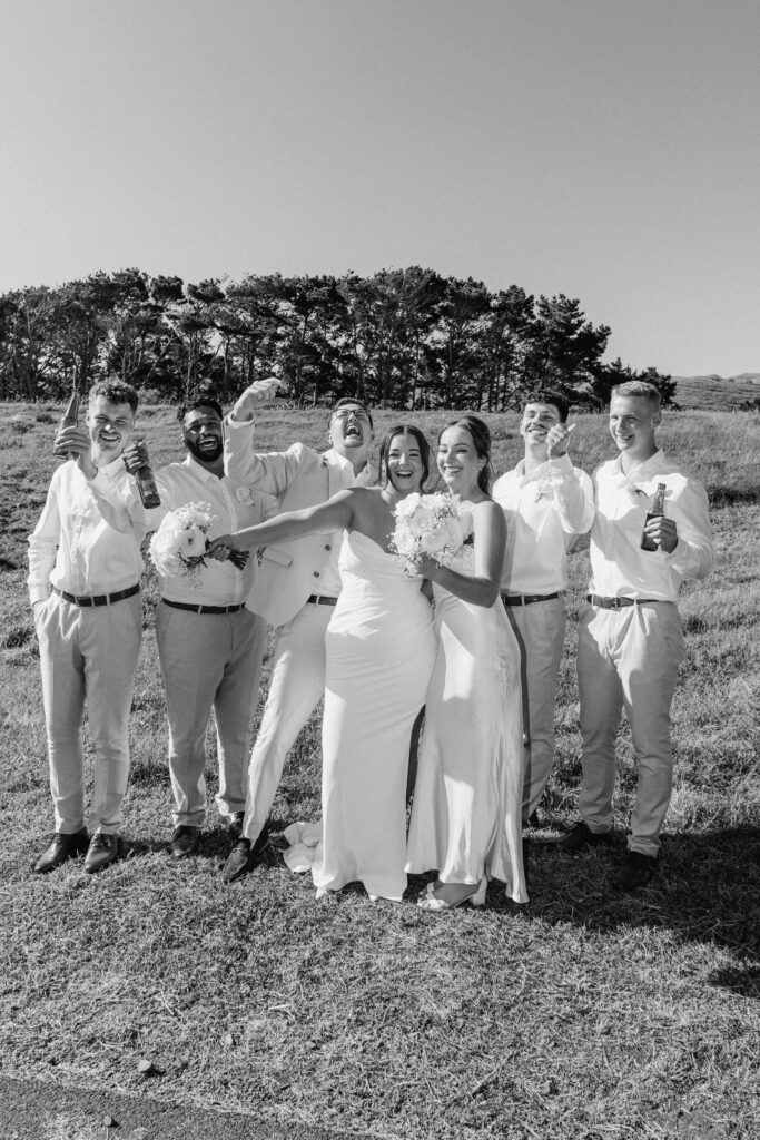 Bridal party photos at the wedding at Castaway Resort in Waiuku