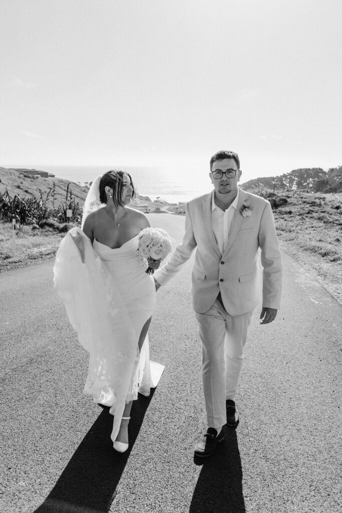 Bride and groom during their wedding at Castaways Resort in Waiuku