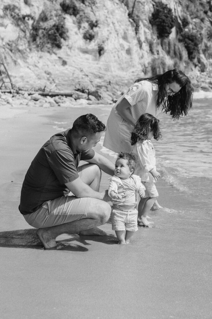Close-up portrait of family of four enjoying their holiday photo shoot in New Zealand