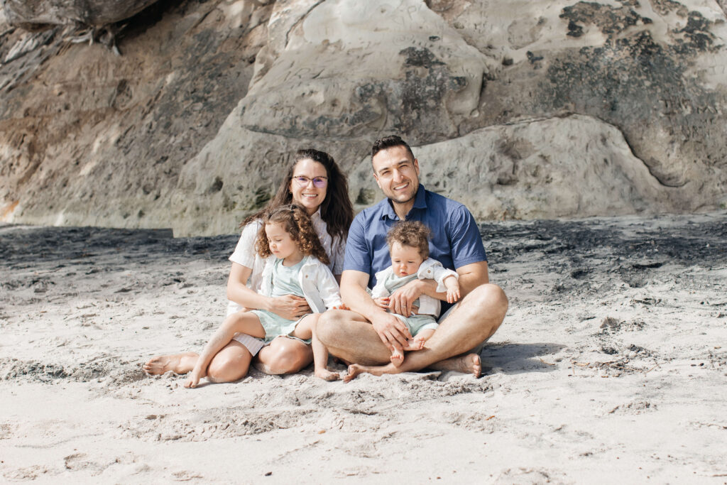 Close-up portrait of family of four enjoying their holiday photo shoot in New Zealand