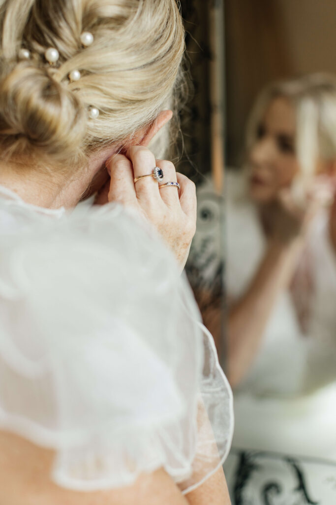 Close-up detail of Angela’s wedding dress before the ceremony at PAX Venue Auckland wedding.