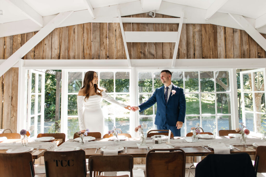Romantic couple portraits at Old Forest School wedding venue gardens.