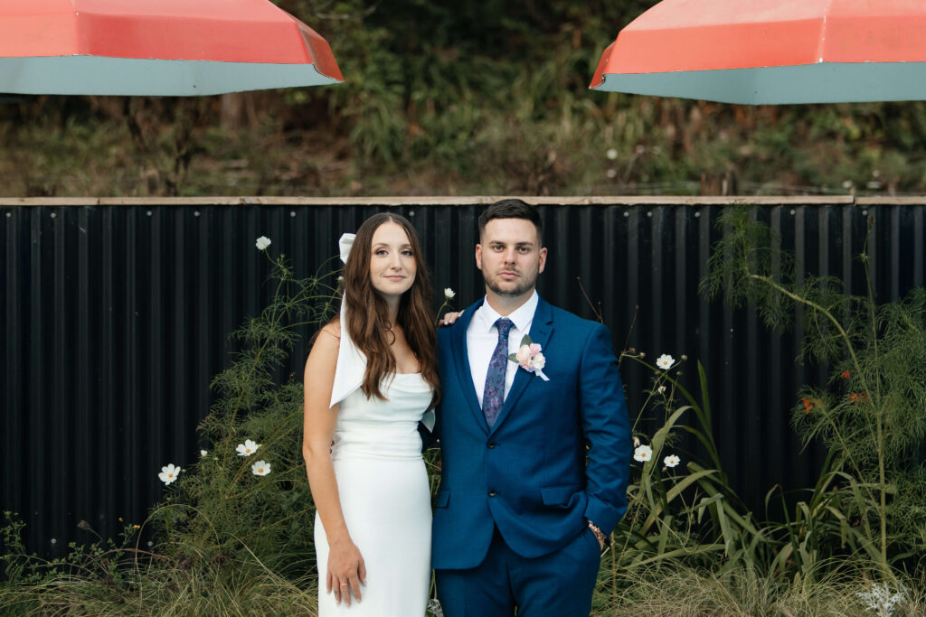 Romantic couple portraits at Old Forest School wedding venue gardens.