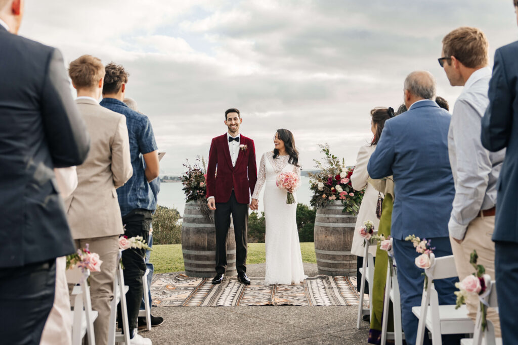 Wedding ceremony at Mudbrick on Waiheke island